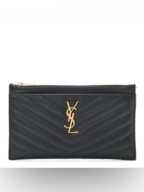 SAINT LAURENT  Grain De Poudre Chevron Monogram Bill Pouch